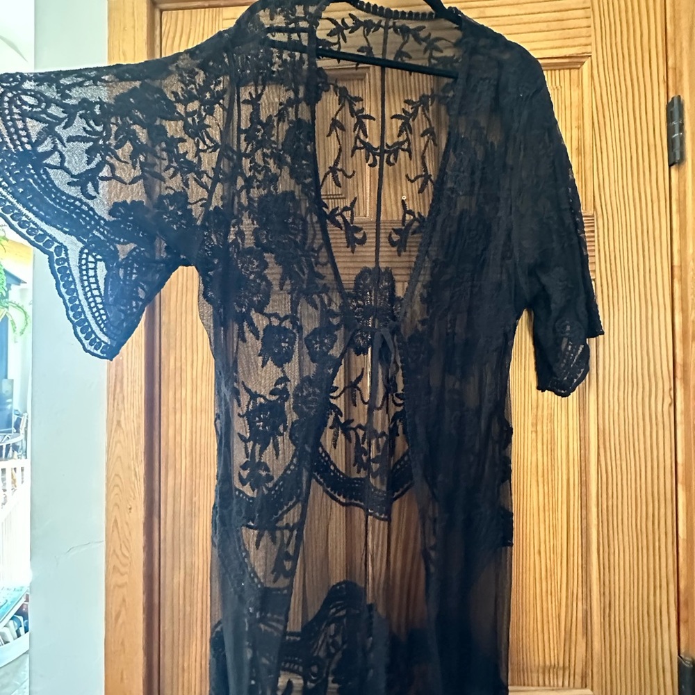 Black Lace Kimono Cardigan